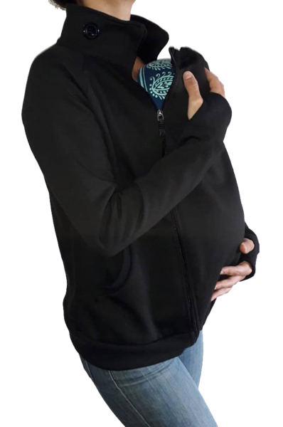 Sudadera de Maternidad Canguro de Porteo Negra (Para usarse con sistema de porteo)