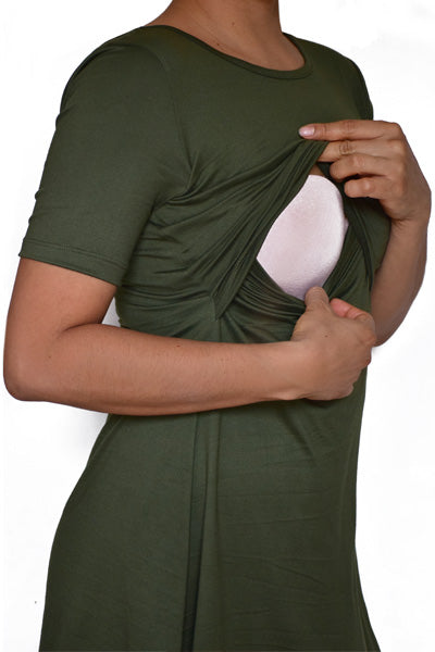 Vestido para Embarazo y Lactancia Princesa Manga Corta Verde