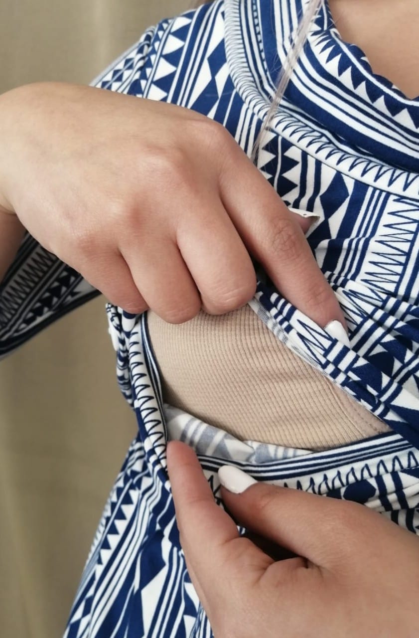 Blusa de Embarazo y Lactancia Caramelo Azul Estampado