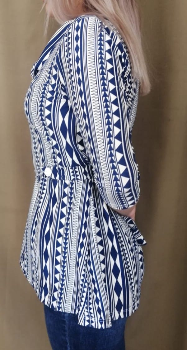 Blusa de Embarazo y Lactancia Caramelo Azul Estampado