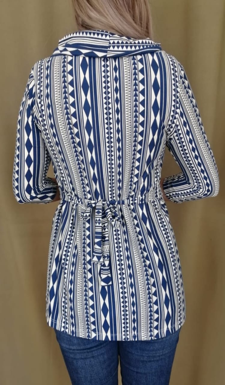 Blusa de Embarazo y Lactancia Caramelo Azul Estampado