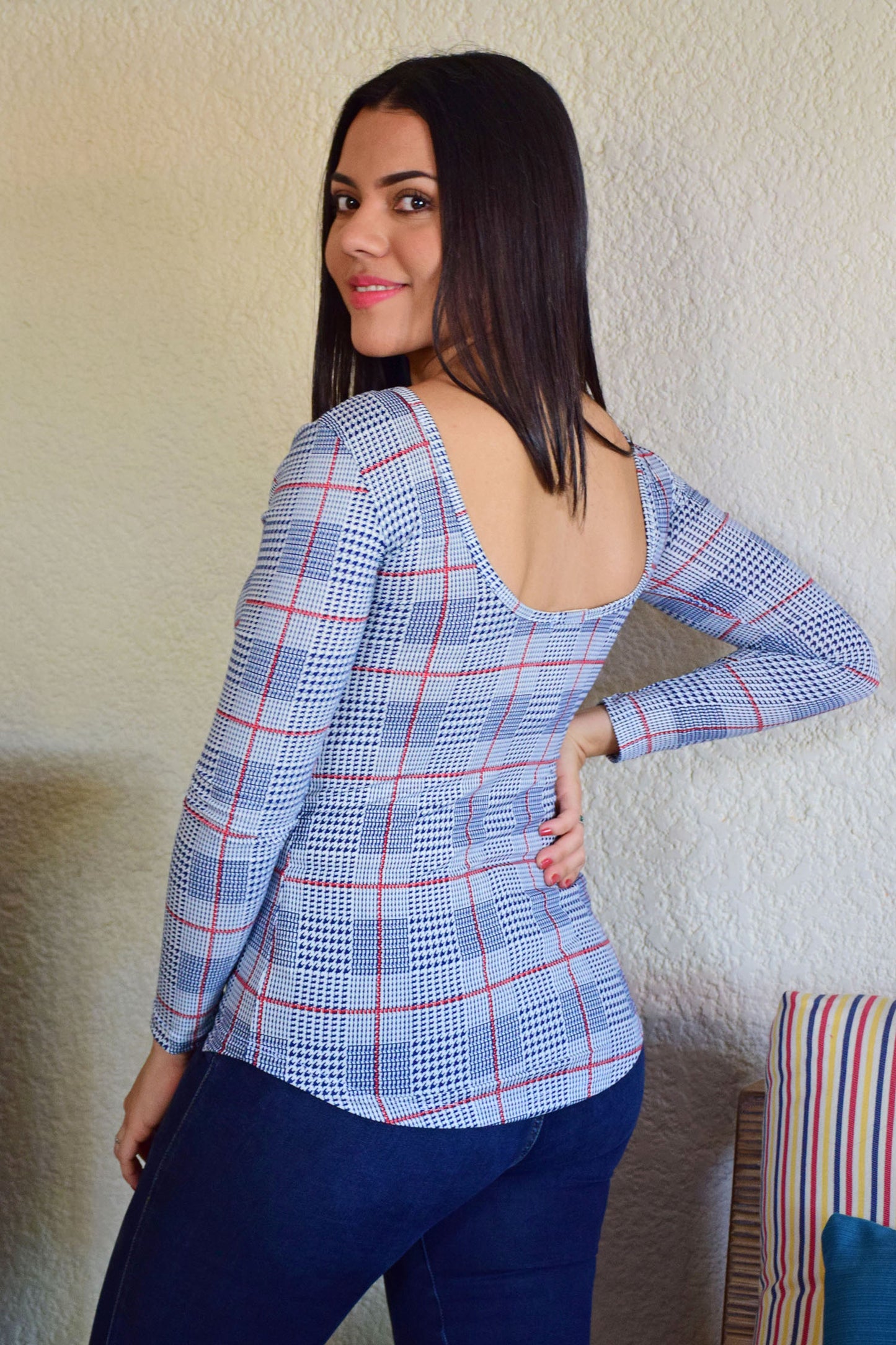 Blusa de Embarazo y Lactancia Lunes Cuadros Azul