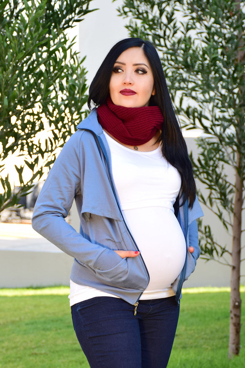 Sudadera de Maternidad Canguro de porteo Azul Acero (para usarse con sistema de porteo)
