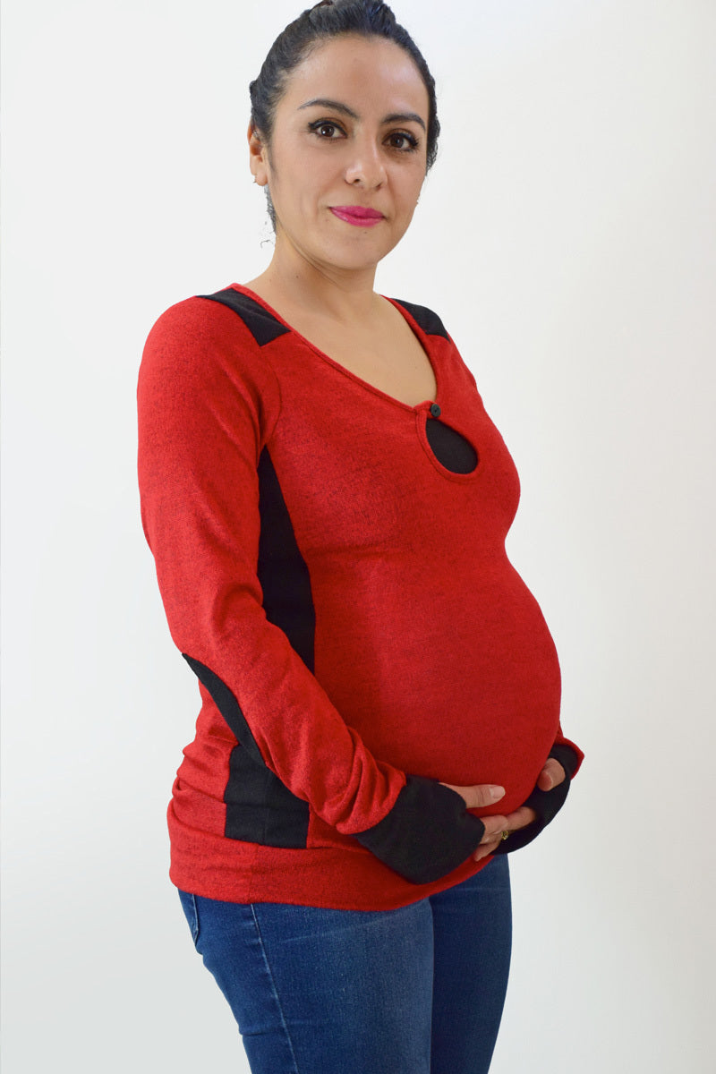 Suéter de Embarazo y Lactancia Invierno Rojo