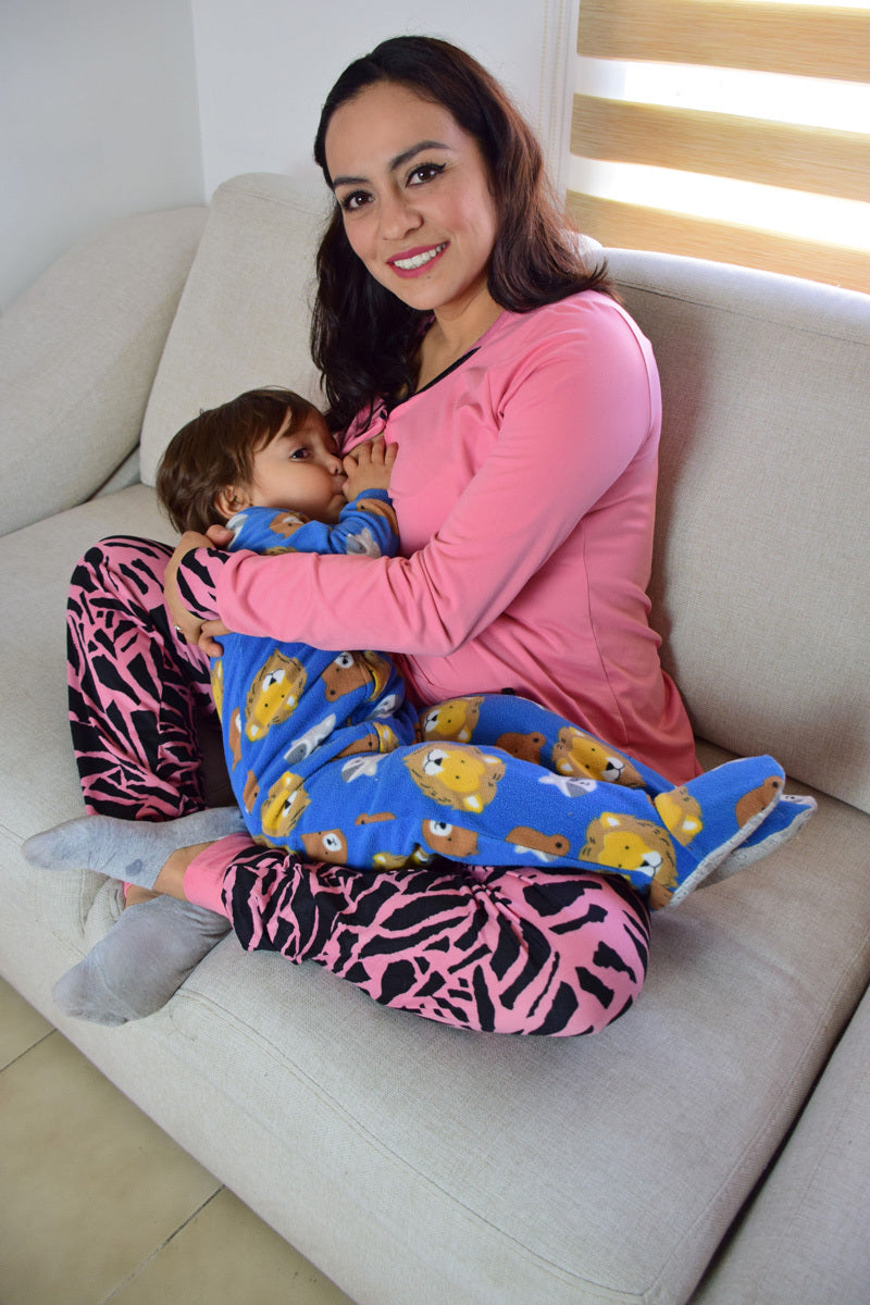 Pijama de Embarazo y Lactancia Rosa con Botones