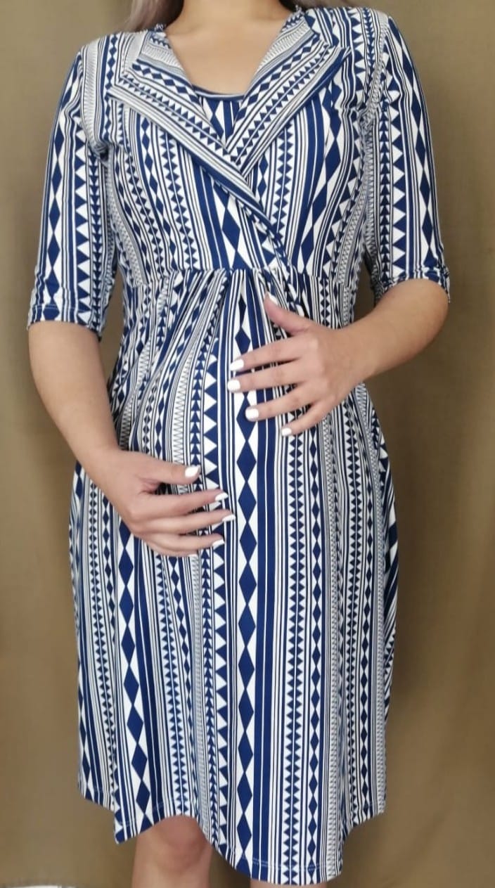 Vestido de Embarazo y Lactancia Roma Azul Estampado