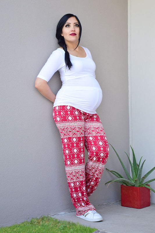 Pantalón de embarazo Om Estampado Rojo