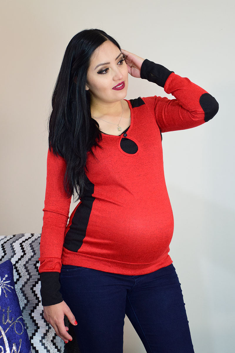Suéter de Embarazo y Lactancia Invierno Rojo